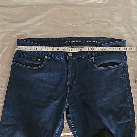 Calvin Klein Men Slim Fit Jeans 38×32 Dark Blue Washed - Picture 9 of 16